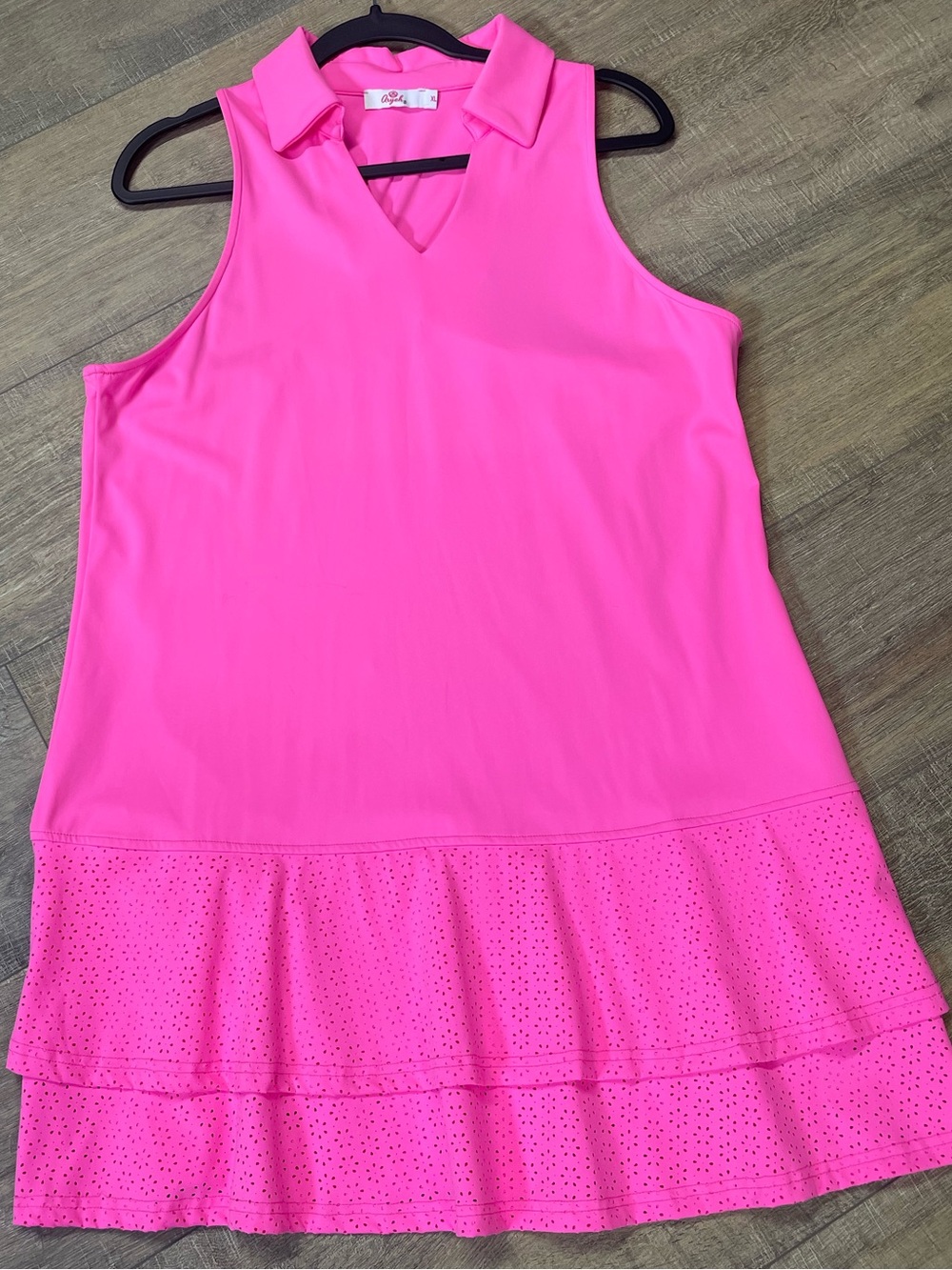 Aryeh Collection Boutique Hot Pink V-Neck Racerback Active Ruffle Hem Dress